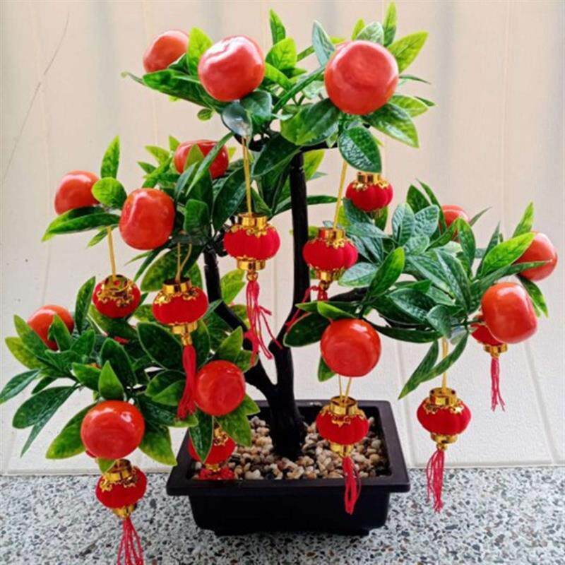 2025新款装饰花特大寿桃树招财树假花客厅摆件仿真桃子树塑料盆栽
