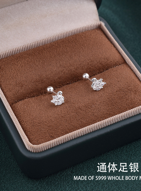 S999纯银耳钉女2025新款可爱鹅