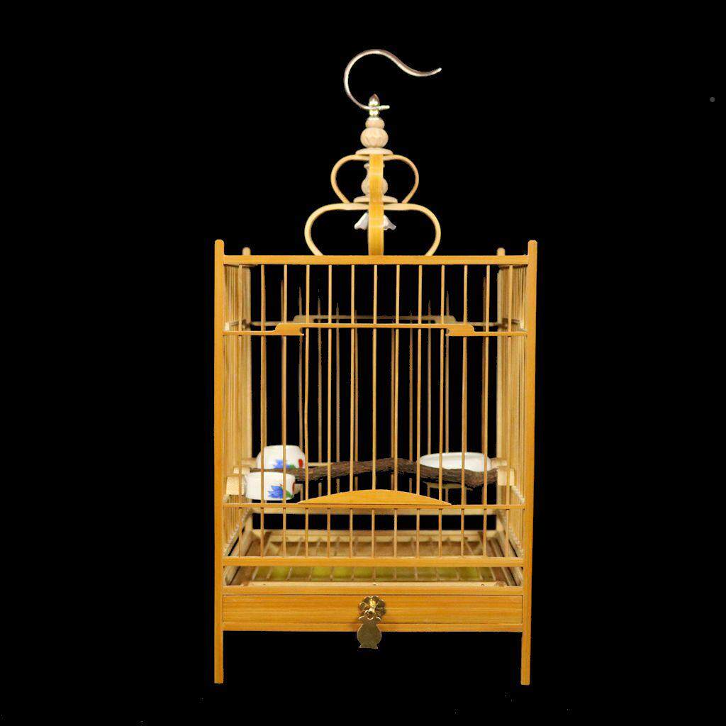 1花花黄雀眼莺贝子绣鸟灰燕caa斗四方笼底拆卸柳抽屉笼老竹抛光绣