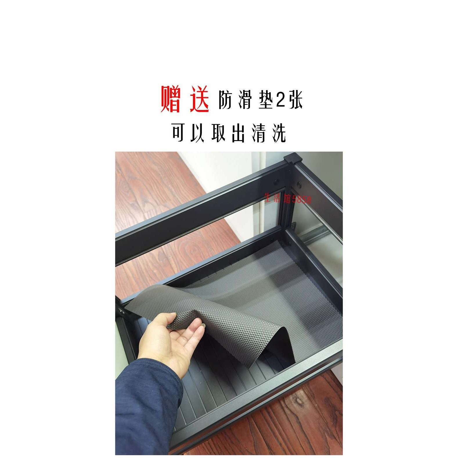 RI0T三层纳米全铝合金厨房橱柜碗碟调味拉篮抽中抽工具收纳篮阻尼