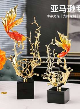 跨境新中式珐琅彩水晶摆件高级感家居家用轻奢装饰锦鲤工艺品