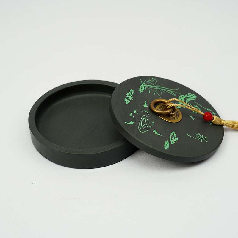 厂家 新款四寸夏荷印花砚台原石罗纹砚学生书法带盖礼盒装