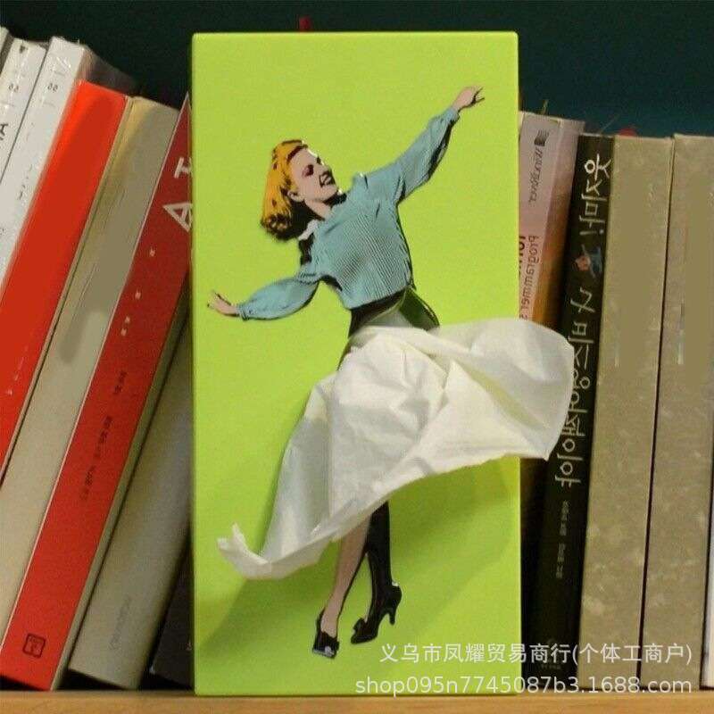 蓬裙少女脸抽纸盒可爱桌面装饰摆件飞裙纸巾盒卡通动漫少女纸巾盒