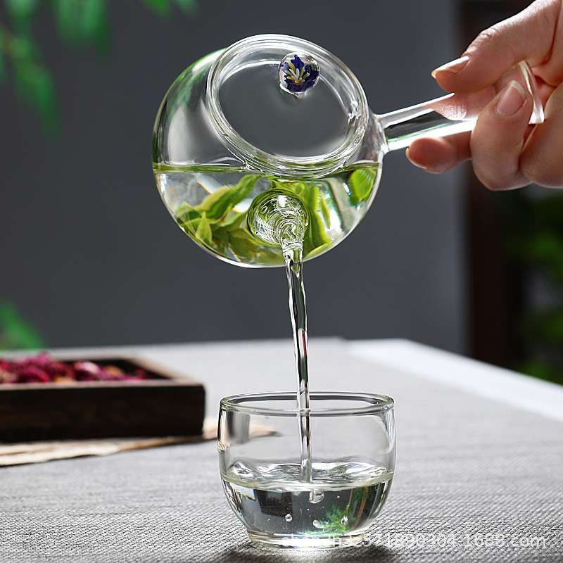 收藏手作花语壶侧把壶泡茶壶电陶炉煮茶壶高硼硅玻璃壶自带过滤