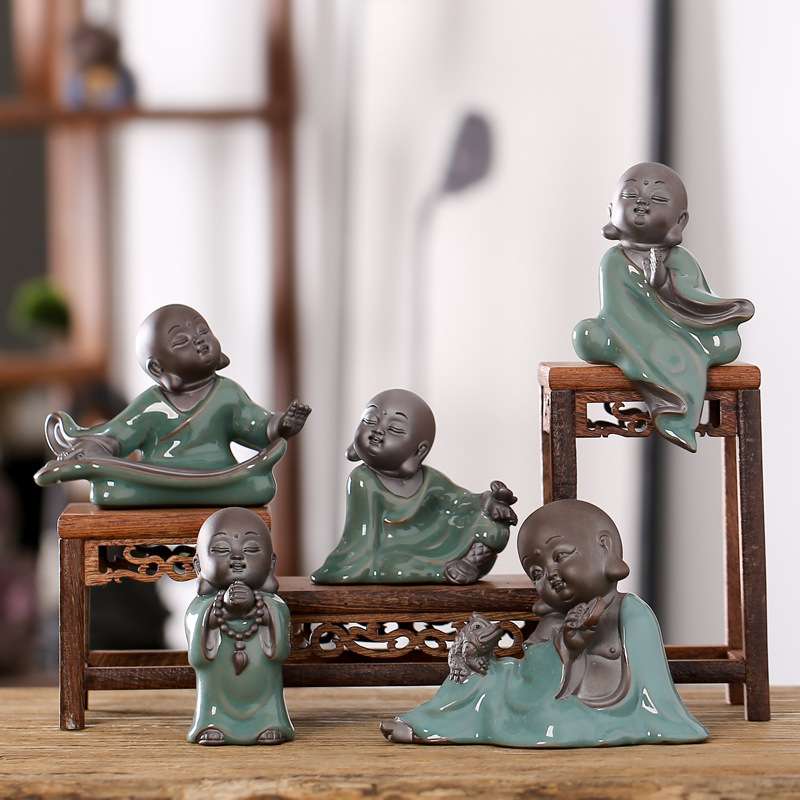 大号盆景配件茶宠桌面花宠禅意哥窑小和尚如来观音微景观装饰摆件