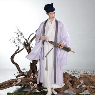君陈【伊川】高支纯苎麻淡紫烟春夏款男装汉服宋制交穿长褙子
