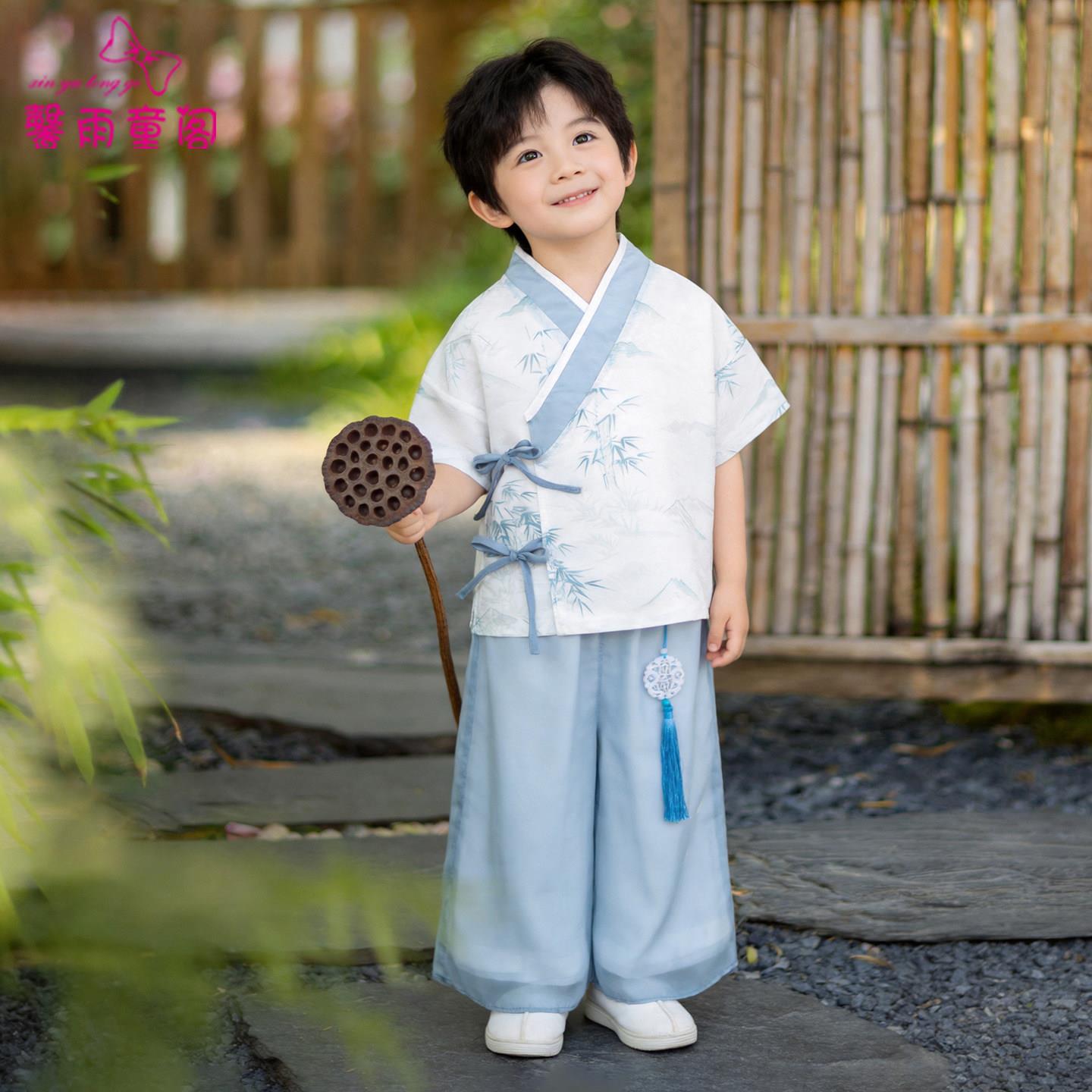 明制汉服男童古风套装夏季薄款新中式儿童端午古装帅气小男孩古装图片