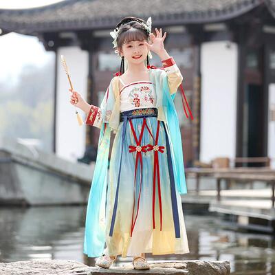 2025新款女童汉服齐胸襦裙亲子装 聚酯纤维春夏薄款蝶舞清柔回款