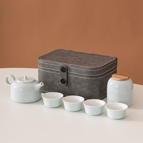 陶瓷旅行茶具套装一壶四杯便携式