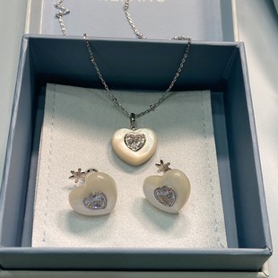 何方HEFANG新品 爱心贝母项链轻奢优雅毛衣 爱心贝母耳环陈都灵同款