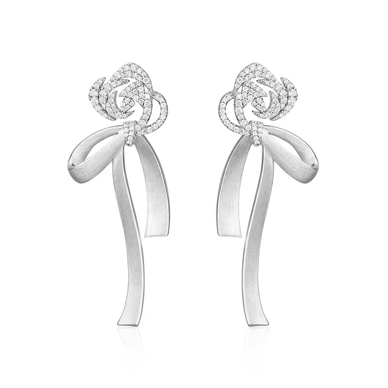 何方优雅百搭时尚玫瑰飘带耳环女