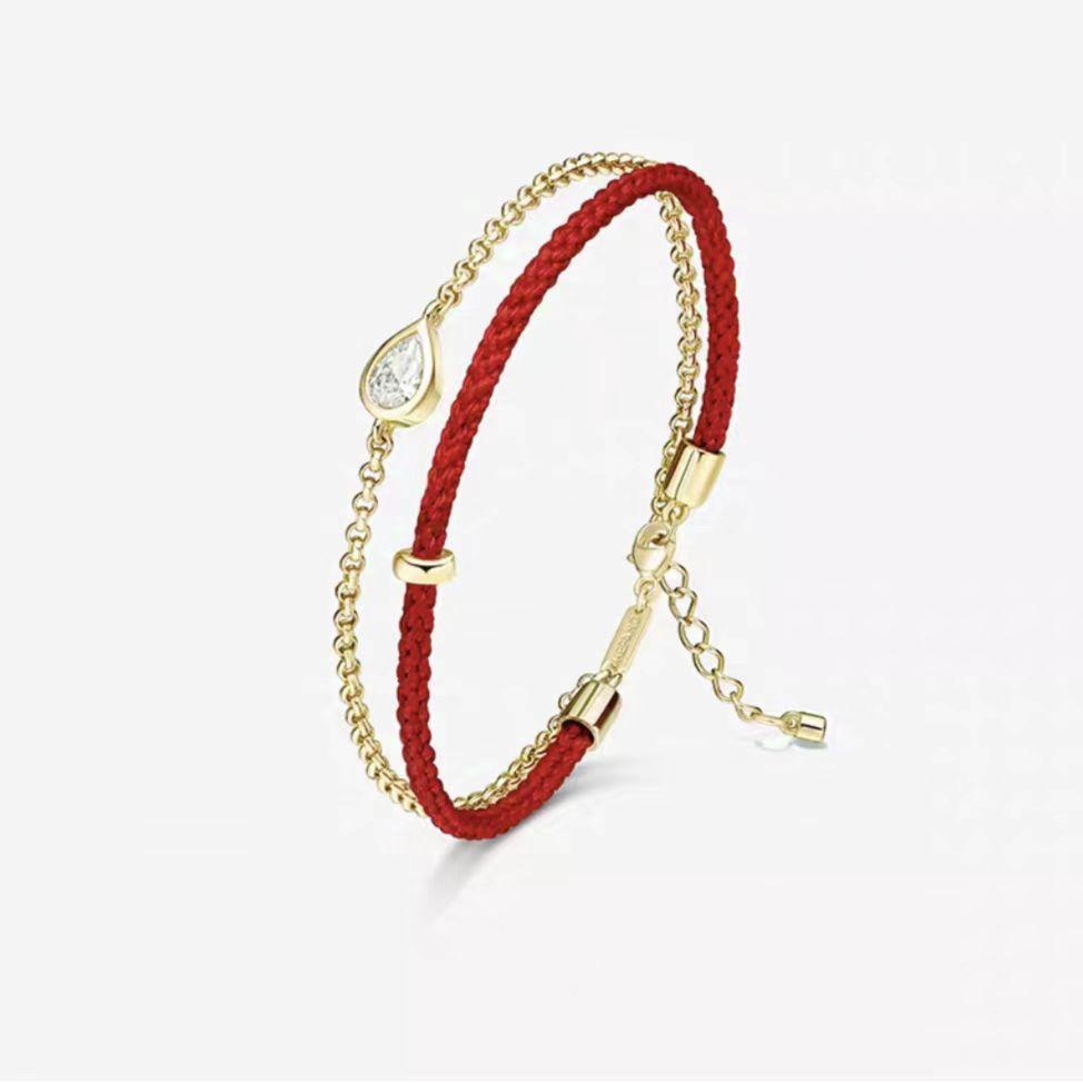 何方陈都灵同款水滴红绳双层手链