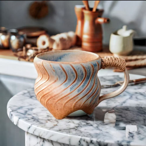 复古粗陶马克杯创意陶瓷水杯手工窑变艺术杯釉下彩280ml咖啡杯