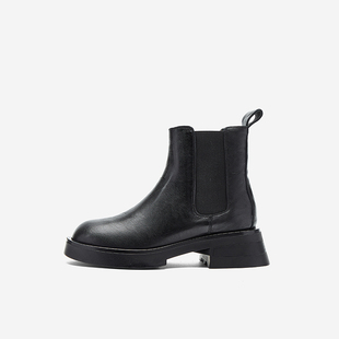 Nine West/玖熙冬季清仓款切尔西靴女圆头中跟短靴烟筒靴时尚百搭