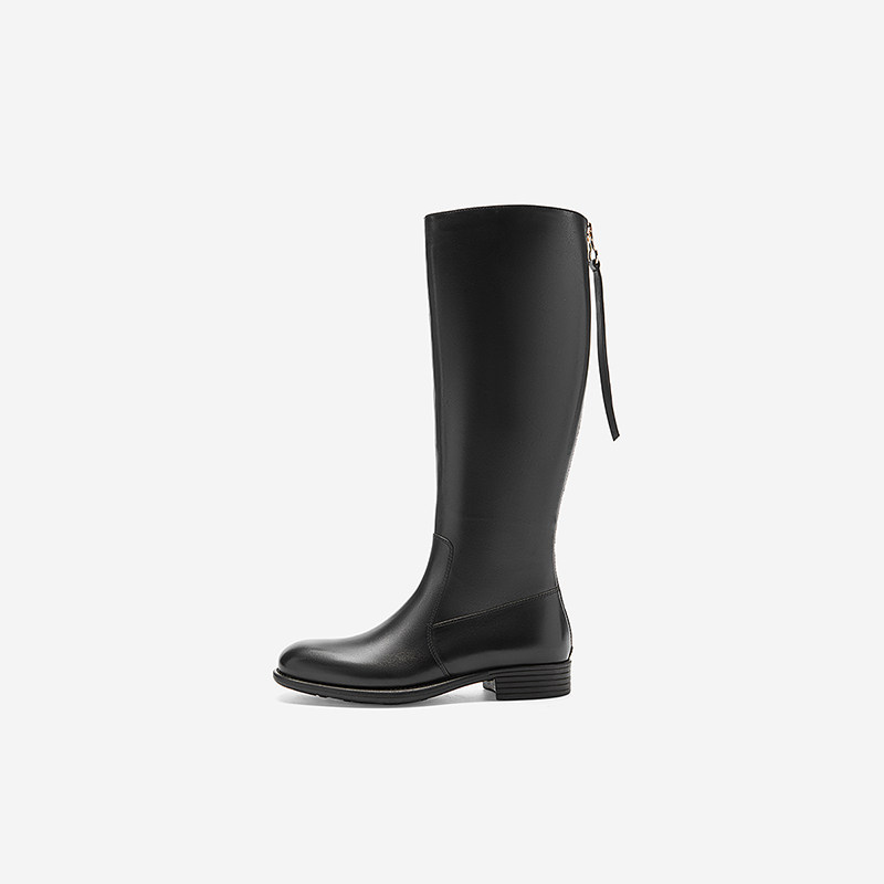 Nine West/玖熙冬季清仓时装靴女黑色圆头气质低跟长筒靴女