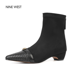 West Nine 玖熙英伦风尖头粗跟弹力瘦瘦靴不累脚短靴女 清仓款