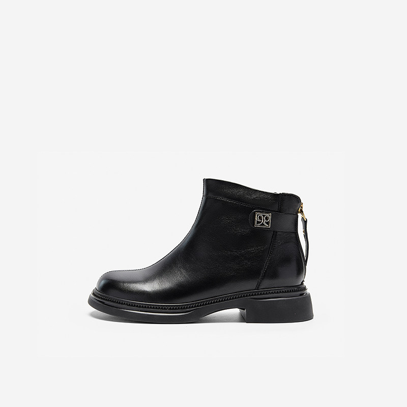 Nine West/玖熙2024年冬季新款时装靴女圆头加绒中跟平跟短靴女