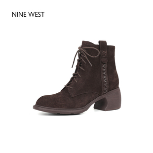玖熙绒面粗跟马丁靴百搭通勤时装 West Nine 靴短靴女靴 清仓款