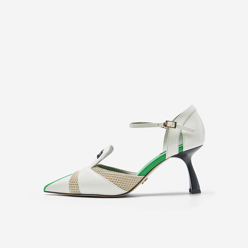 Nine West/玖熙高跟时装凉鞋女拼色皮革2025夏季新款尖头气质百搭,女鞋,时装凉鞋,淘宝优惠券,粉丝福利购,淘宝优惠卷