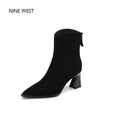 清仓款 Nine West 玖熙复古尖头高跟通勤时装 靴羊皮不累脚短靴