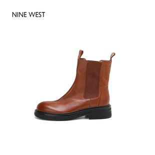 玖熙粗跟厚底切尔西靴马丁靴真皮短靴女鞋 West Nine 冬 清仓款