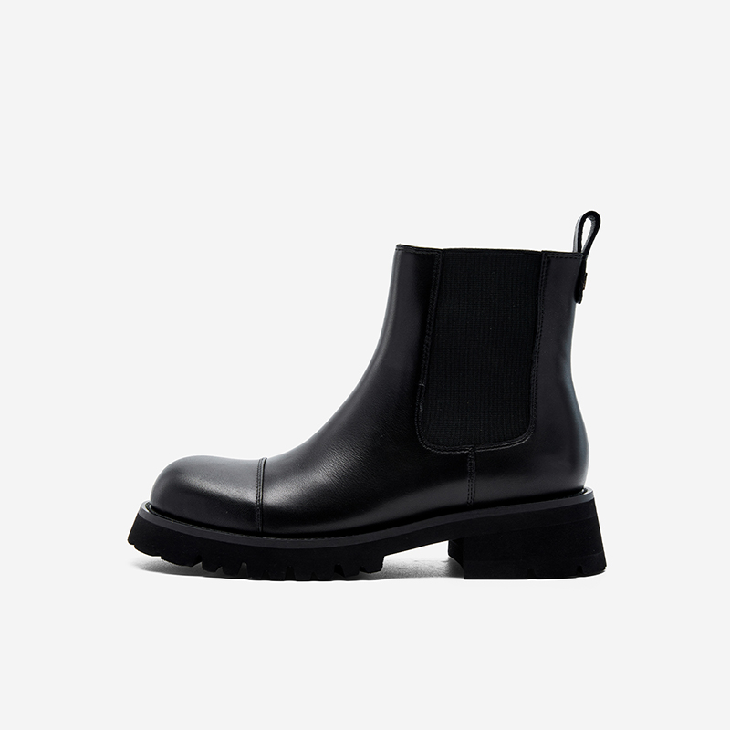玖熙圆头厚底切尔西靴女短靴
