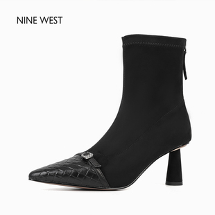 玖熙尖头百搭通勤马丁靴气质百搭短靴女鞋 West Nine 冬 清仓款