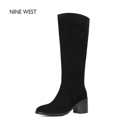 【清仓款】Nine West/玖熙粗跟弹力瘦瘦靴高筒显瘦修饰腿型长靴子