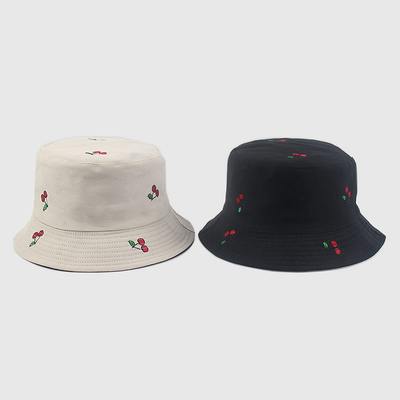 推荐Panama Fruit Cherry Print Bucket Hat For  Women Fisherma