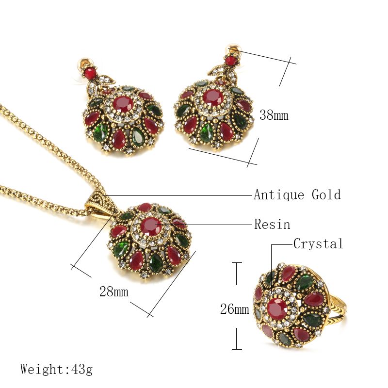 网红New Boho Colorful Crystal Jewelry Sets Ancient Gold Colo