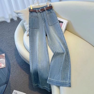 浅色牛仔阔腿裤女夏李薄
