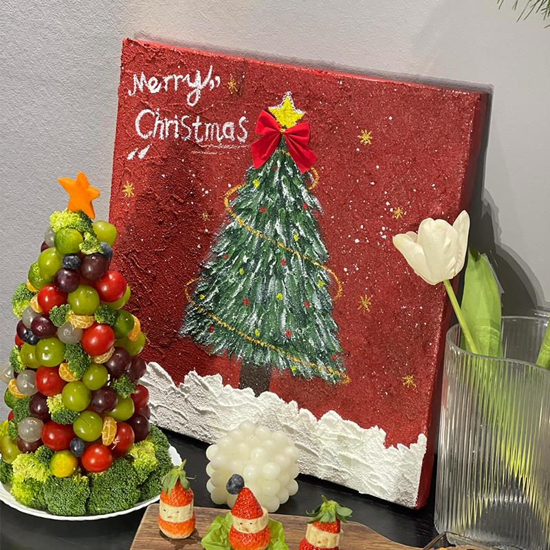 耶诞树石英砂肌理画手工diy材料包全套高级感自制油画立体装饰画