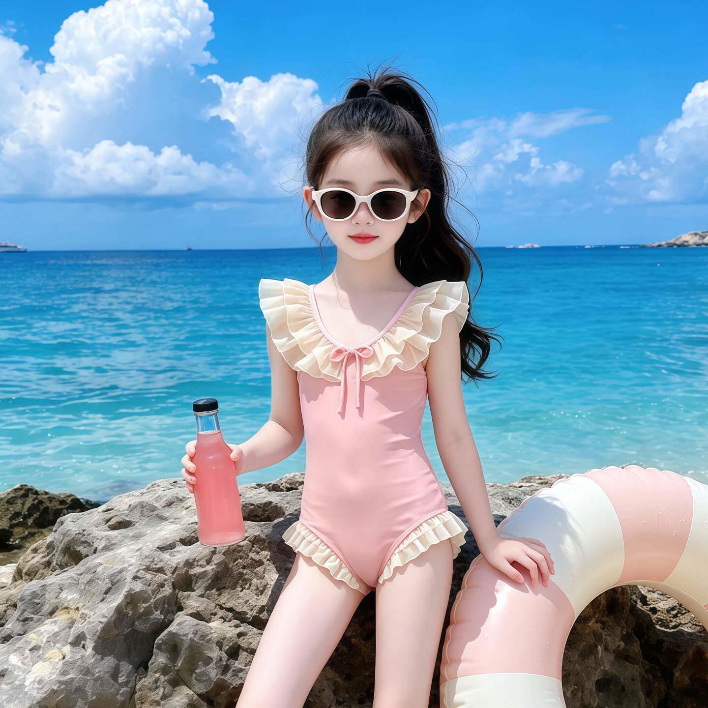 女童连体泳衣夏季2026新款儿童防晒速干泳装女孩夏装高颜值游泳衣