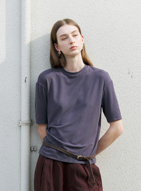 NON RESTRAIN慵懒感落肩袖打底衫上衣女简约百搭宽松圆领中袖T恤