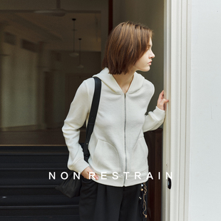 NON 卫衣 RESTRAIN简约白色休闲连帽短外套女通勤百搭显瘦拉链开衫
