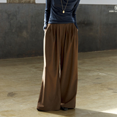 女宽松垂感高腰设计感压褶阔腿裤 NON RESTRAIN复古高级感休闲长裤