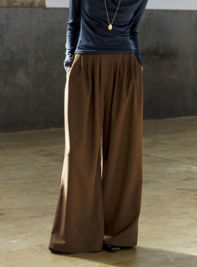 NON RESTRAIN复古高级感休闲长裤女宽松垂感高腰设计感压褶阔腿裤
