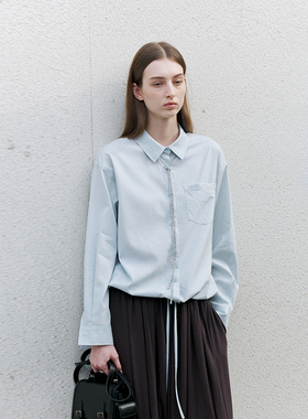 NON RESTRAIN莱赛尔天丝下摆抽绳长袖衬衫女通勤气质宽松亚麻衬衣