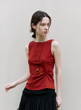 NON RESTRAIN简约气质捏褶内搭背心女2025夏季显瘦打底衫无袖上衣