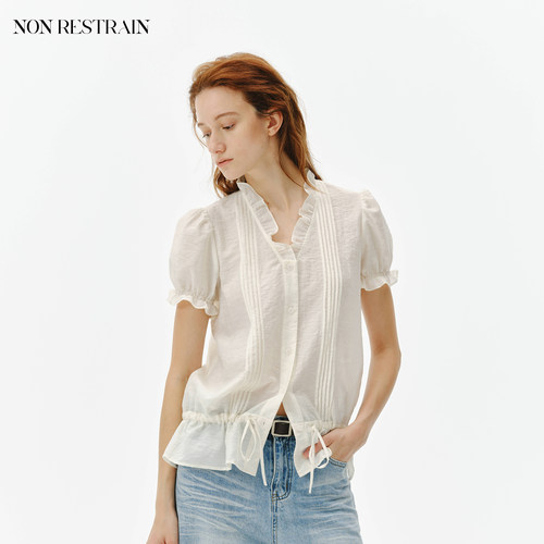 NONRESTRAIN法式V领泡泡袖衬衫