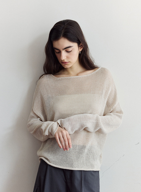 NON RESTRAIN法式简约一字领落肩袖针织衫女宽松镂空防晒罩衫上衣