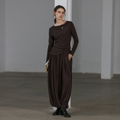 NON 女复古褶皱花苞半身裙套装 RESTRAIN艺术感扭结收腰长袖 针织衫