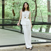 RESTRAIN法式 镂空收腰无袖 马甲背心上衣女亚麻休闲阔腿裤 NON 套装