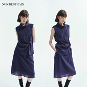 上衣女高级感桑蚕丝半身裙套装 衬衫 RESTRAIN天丝扭结翻领无袖 NON