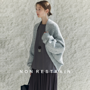 外套 毛衣女百搭灰色羊毛针织开衫 NON RESTRAIN慵懒宽松廓形蝙蝠袖