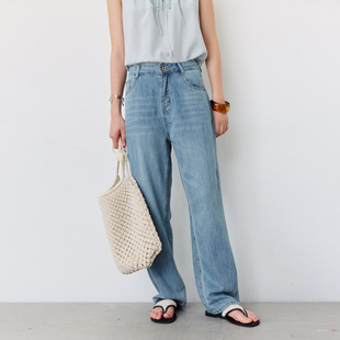 女显瘦宽松廓形休闲直筒长裤 NON RESTRAIN复古水洗做旧高腰牛仔裤