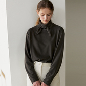 NON RESTRAIN设计感绑结堆堆领长袖 T恤女秋百搭宽松显瘦打底上衣