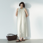 NON RESTRAIN莱赛尔天丝无袖 挂脖连衣裙女宽松设计感抽绳褶皱长裙