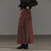 NON RESTRAIN艺术感麂皮绒A字半身裙女不规则中高腰显瘦开衩长裙