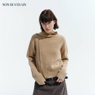羊毛针织衫 NON 毛衣女百搭落肩长袖 围巾领短款 RESTRAIN设计感时尚